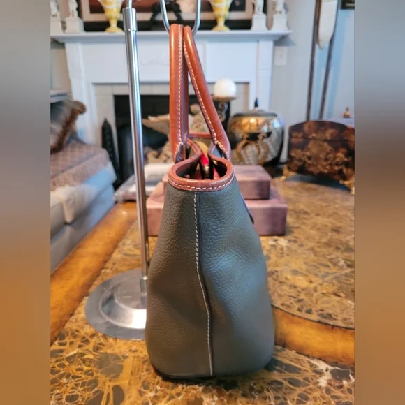 Dooney & Bourke Gray and Red Leather Tote Bag - Picture 3 of 14